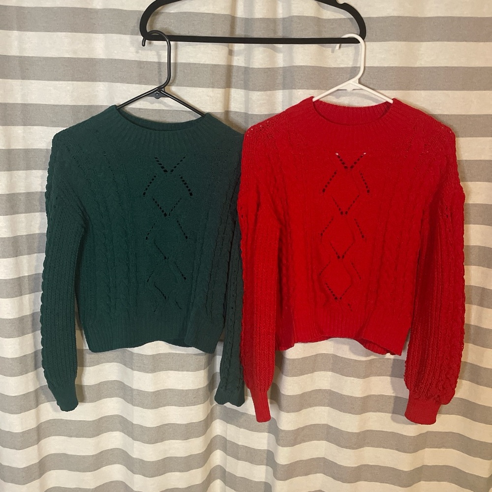 Cable Knit cropped Sweaters - Red and Green sweater bundle